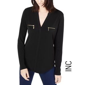 INC Zip-Pocket Blouse • Black • Size Medium